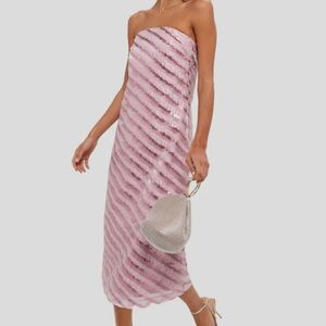 Tuckernuck Soft Pink Shimmer Stripes Mila Strapless Midi Dress